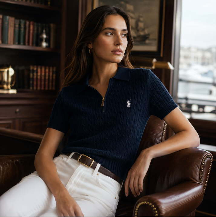 Ralph Lauren 麻花半拉鏈短袖衫(團購)