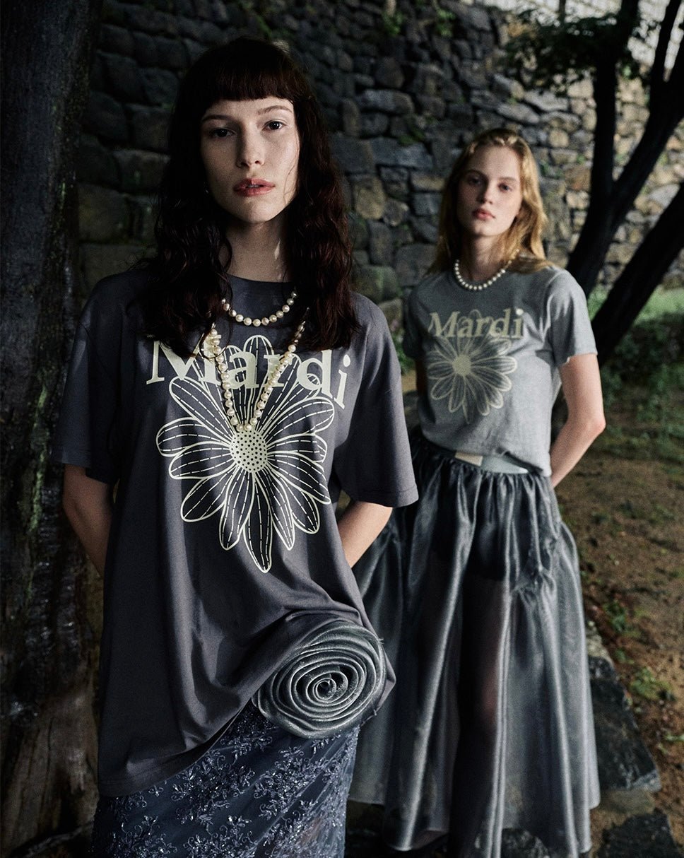 MARDI MERCREDI 經典花素色長款T-Shirt - jbh852