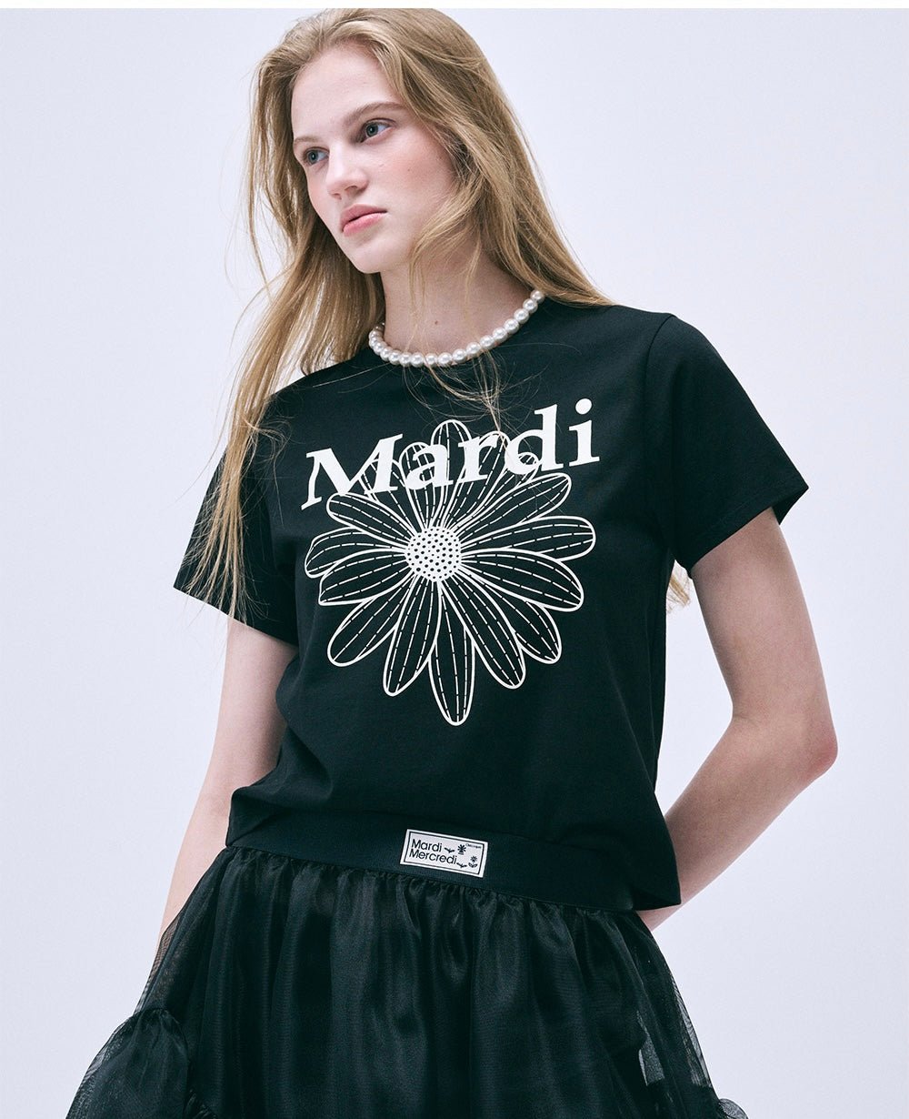 MARDI MERCREDI 經典花素色短款T-Shirt - jbh852