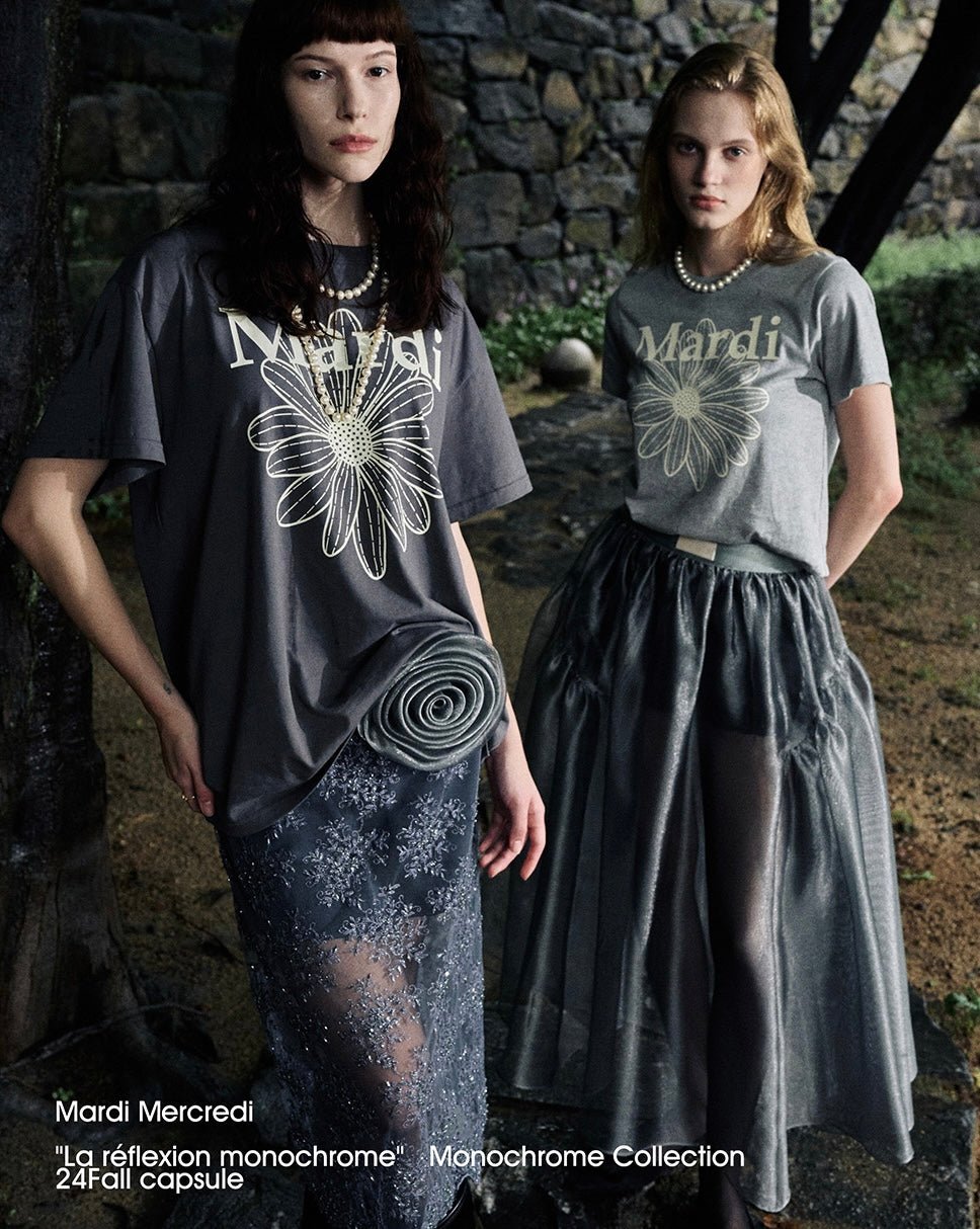 MARDI MERCREDI 經典花素色長款T-Shirt - jbh852