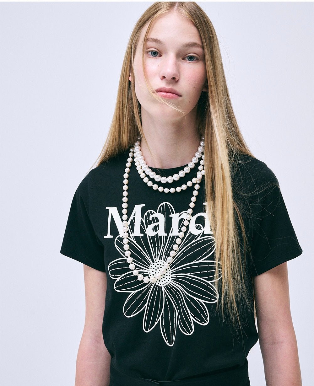 MARDI MERCREDI 經典花素色短款T-Shirt - jbh852