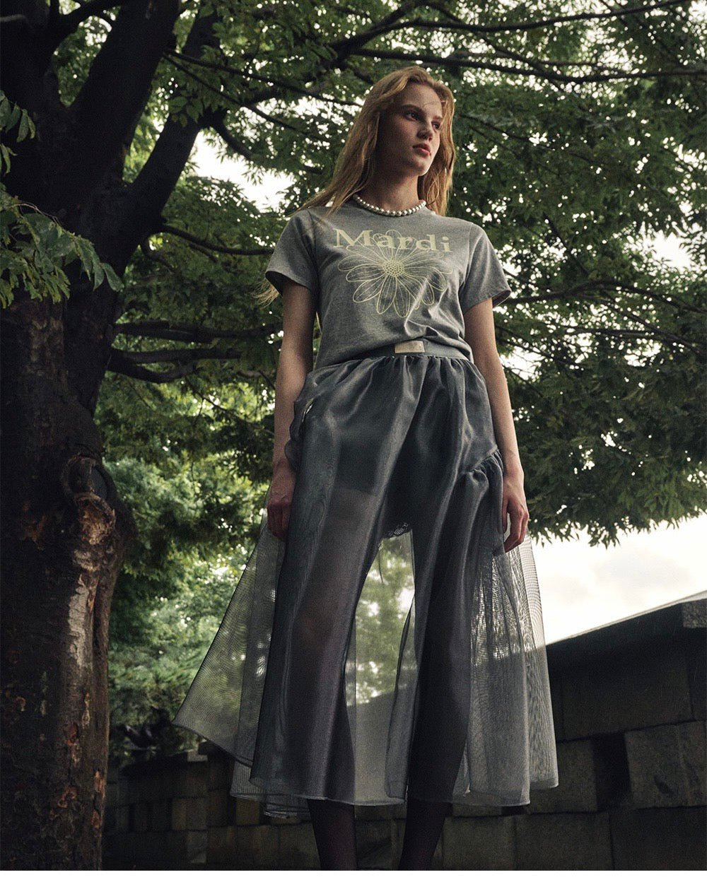 MARDI MERCREDI 經典花素色短款T-Shirt - jbh852