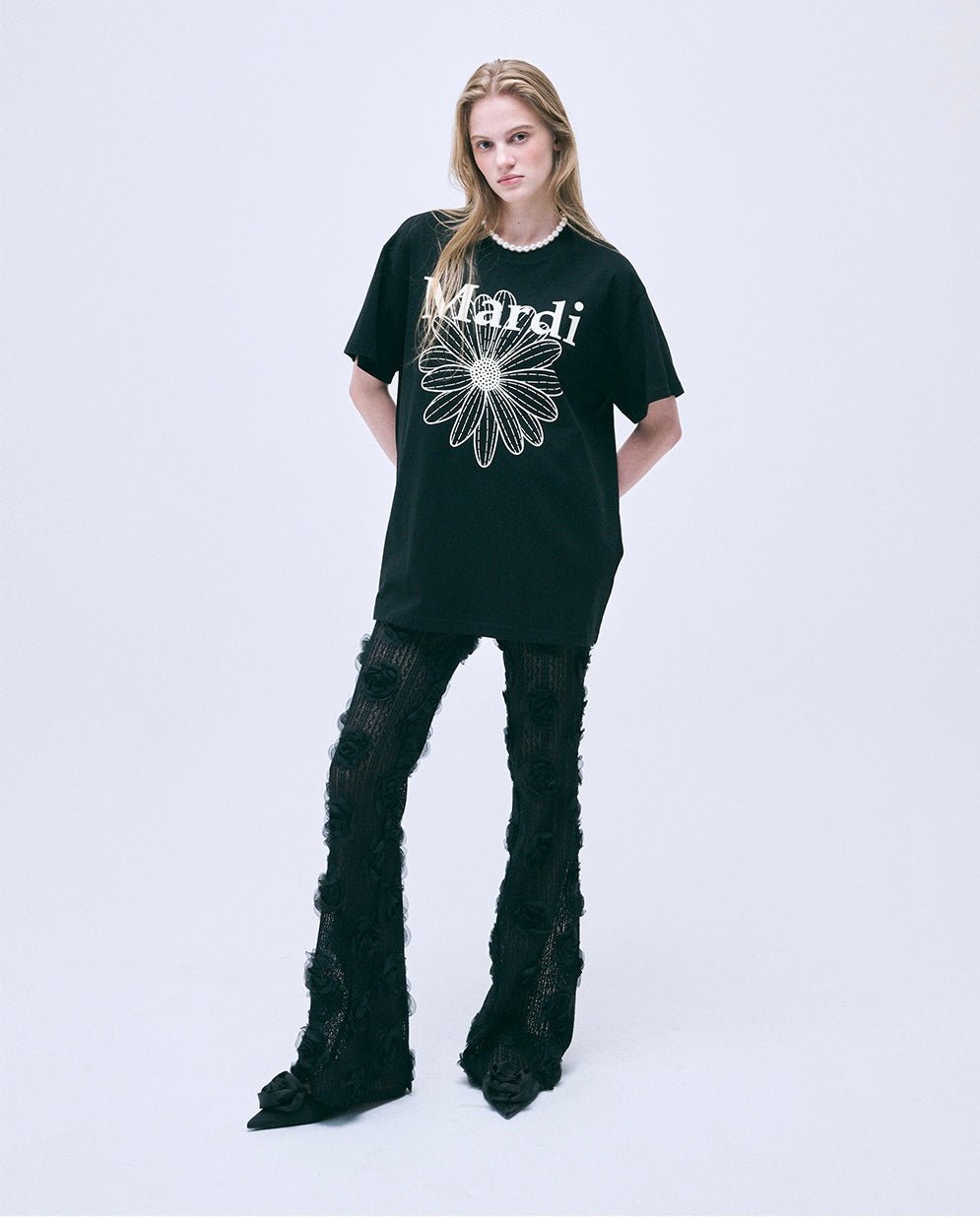 MARDI MERCREDI 經典花素色長款T-Shirt - jbh852