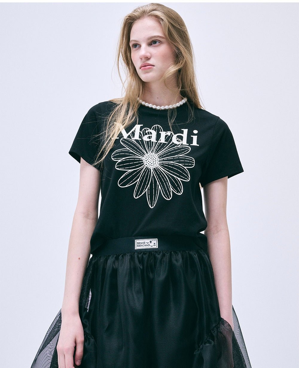 MARDI MERCREDI 經典花素色短款T-Shirt - jbh852