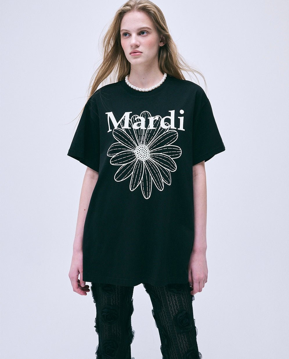 MARDI MERCREDI 經典花素色長款T-Shirt - jbh852