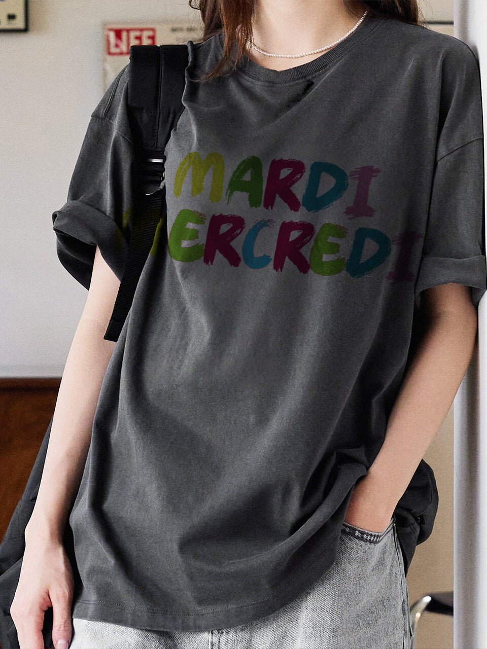 MARDI MERCREDI彩虹橫字鬆身T(團購) - jbh852