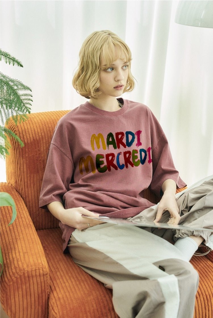 MARDI MERCREDI彩虹橫字鬆身T(團購) - jbh852