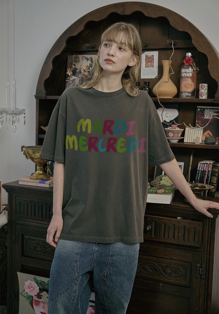 MARDI MERCREDI彩虹橫字鬆身T(團購) - jbh852