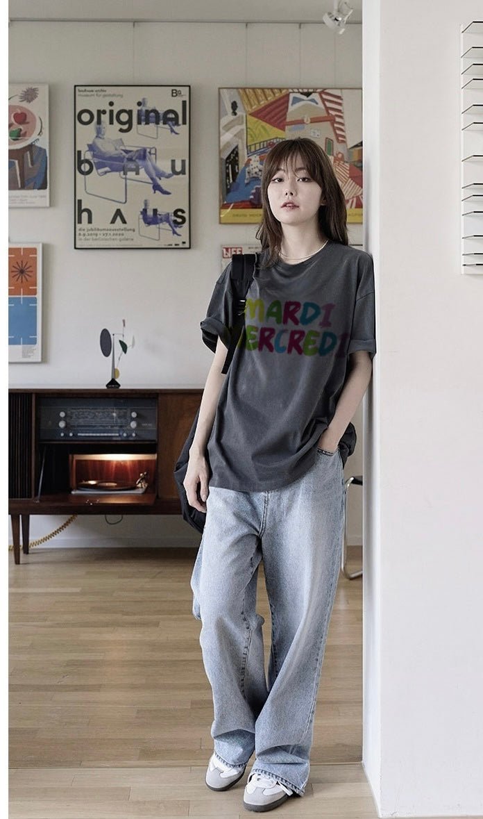 MARDI MERCREDI彩虹橫字鬆身T(團購) - jbh852