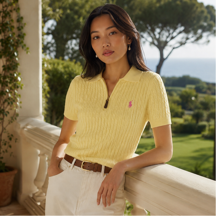 Ralph Lauren 麻花半拉鏈短袖衫(團購)