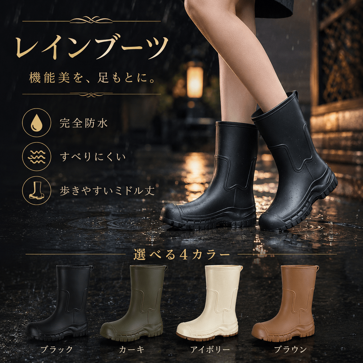 日系機能美簡約中筒雨靴(團購) - jbh852